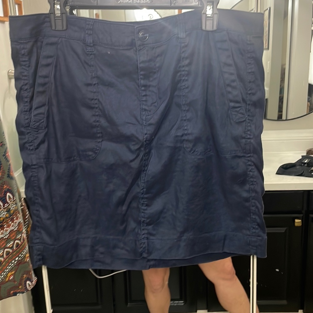 Navy linen blend skirt